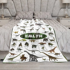 Lofaris Personalized Dinosaur Blanket with Custom Name Educational Chart Realistic Dinos Gift for Boys and Girls