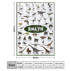 Lofaris Personalized Dinosaur Blanket with Custom Name Educational Chart Realistic Dinos Gift for Boys and Girls