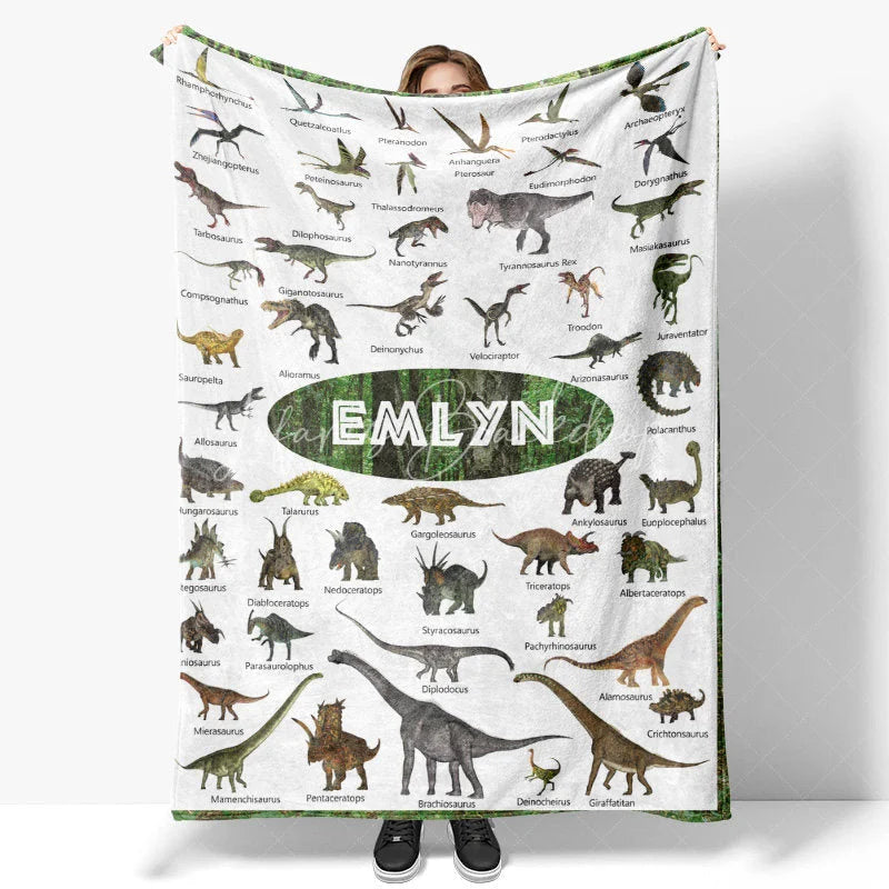 Lofaris Personalized Dinosaur Blanket with Custom Name Educational Chart Realistic Dinos Gift for Boys and Girls
