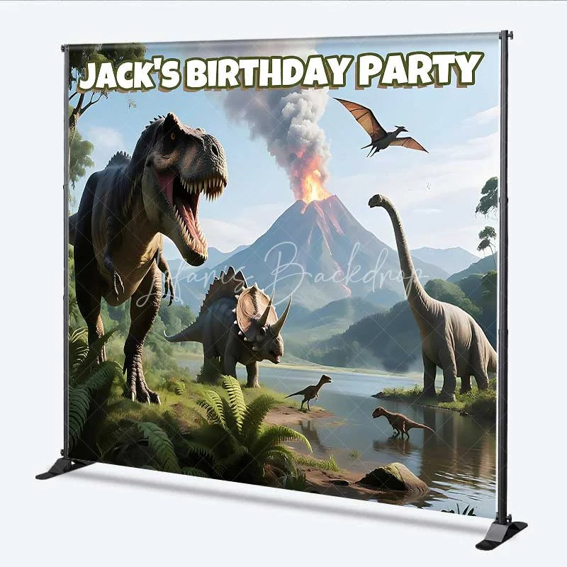 Lofaris Personalized Dinosaur Custom Birthday Backdrop Jungle Volcano T-Rex Boys Party Photography Background