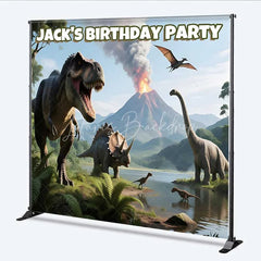 Lofaris Personalized Dinosaur Custom Birthday Backdrop Jungle Volcano T-Rex Boys Party Photography Background