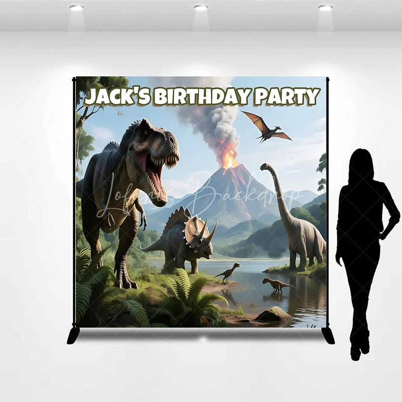 Lofaris Personalized Dinosaur Custom Birthday Backdrop Jungle Volcano T-Rex Boys Party Photography Background