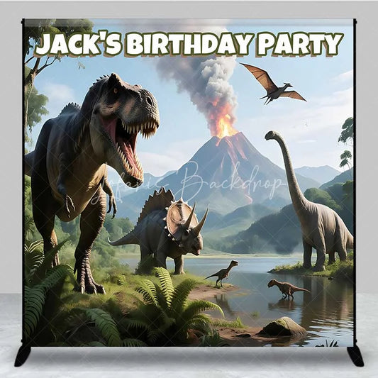 Lofaris Personalized Dinosaur Custom Birthday Backdrop Jungle Volcano T-Rex Boys Party Photography Background