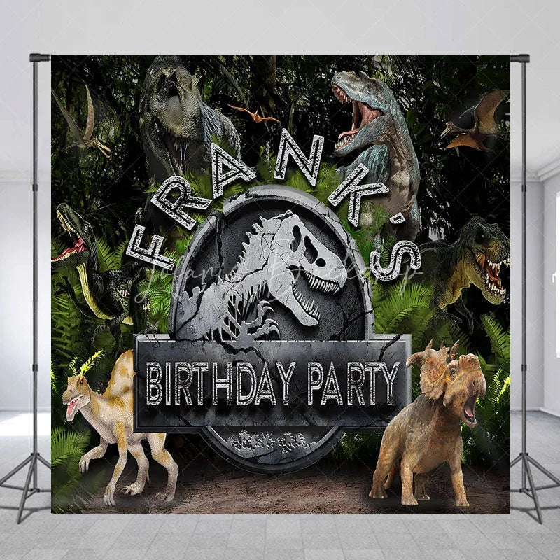Lofaris Personalized Dinosaur Custom Birthday Backdrop Jurassic World Style T-Rex Jungle Forest Party Decoration