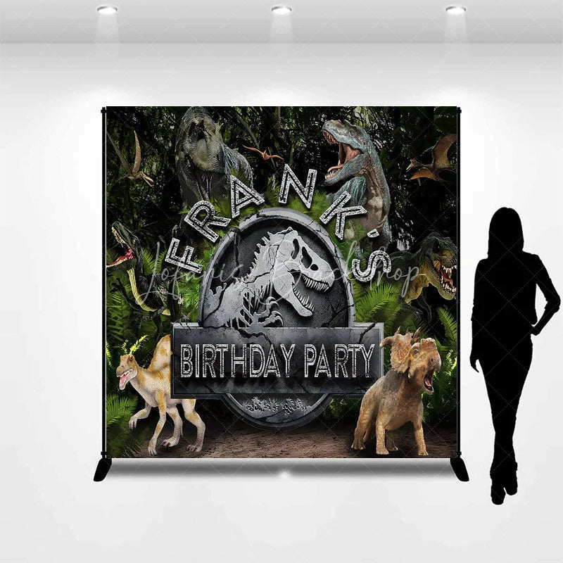 Lofaris Personalized Dinosaur Custom Birthday Backdrop Jurassic World Style T-Rex Jungle Forest Party Decoration