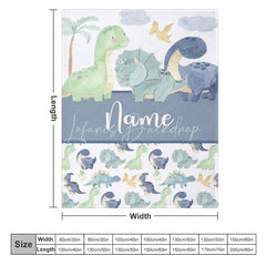 Lofaris Personalized Dinosaur Name Blanket for Boys Cute Watercolor Dino Pattern Custom Nursery Bedding Baby Shower Gift