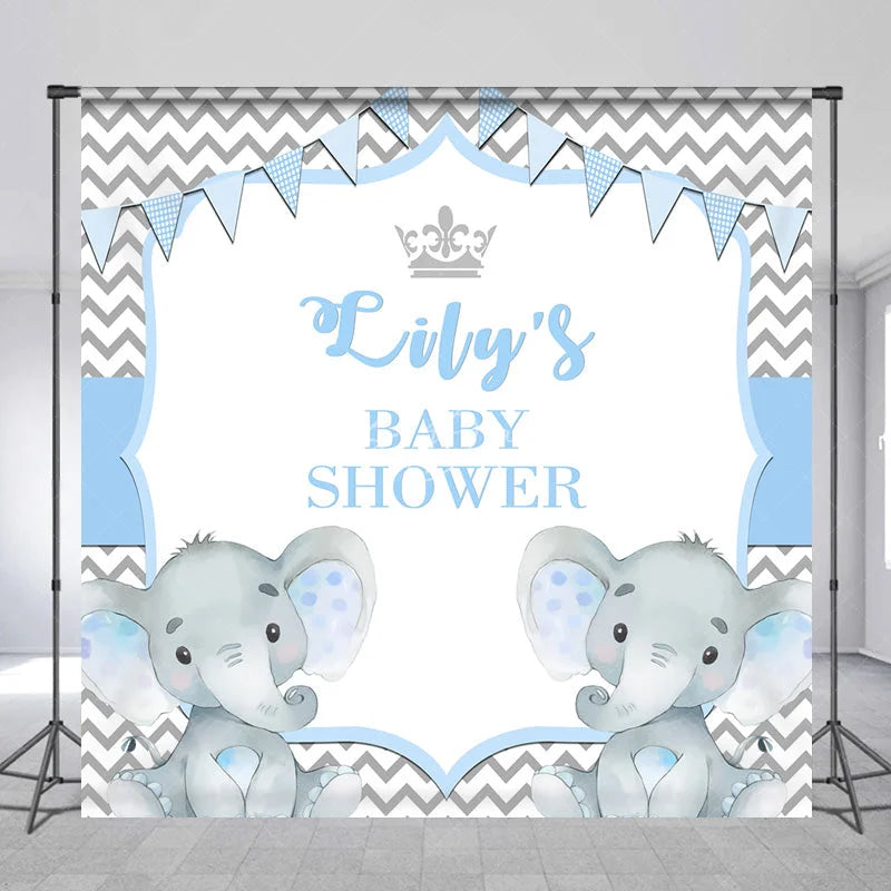 Lofaris Personalized Elephant Baby Shower Backdrop Blue Little Peanut Grey Chevron Party Supplies for Boy