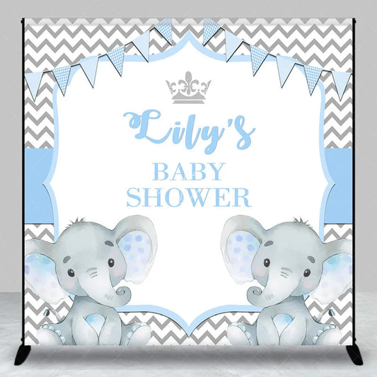 Lofaris Personalized Elephant Baby Shower Backdrop Blue Little Peanut Grey Chevron Party Supplies for Boy