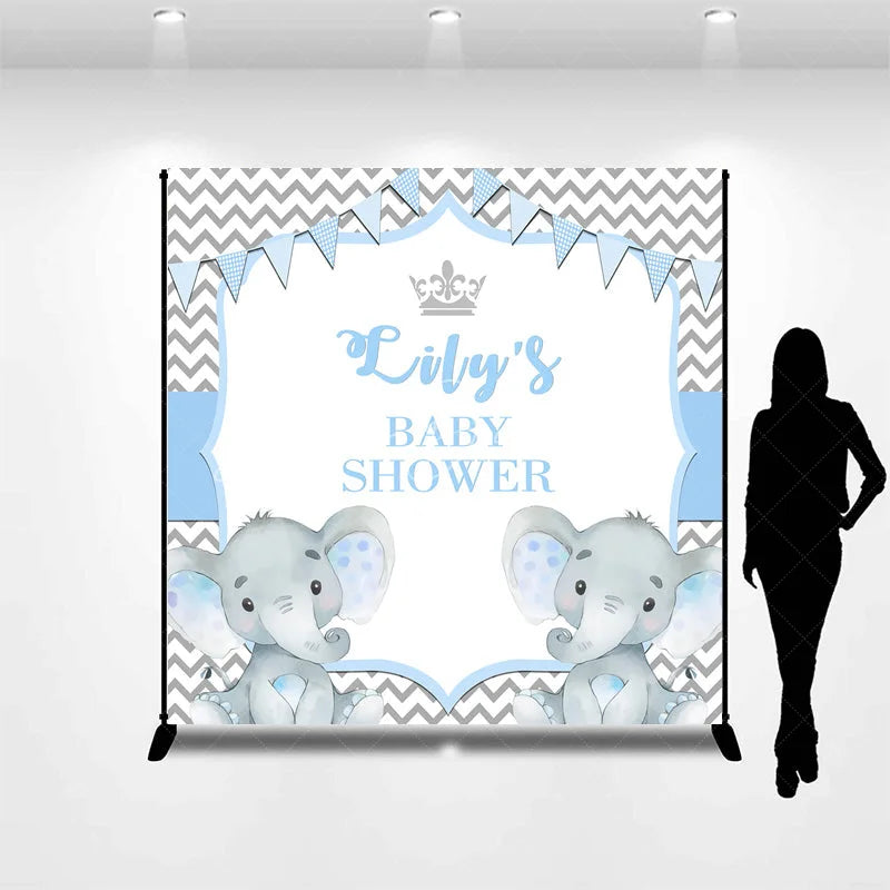 Lofaris Personalized Elephant Baby Shower Backdrop Blue Little Peanut Grey Chevron Party Supplies for Boy