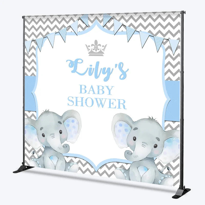 Lofaris Personalized Elephant Baby Shower Backdrop Blue Little Peanut Grey Chevron Party Supplies for Boy