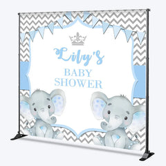 Lofaris Personalized Elephant Baby Shower Backdrop Blue Little Peanut Grey Chevron Party Supplies for Boy