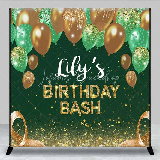 Lofaris Personalized Emerald Green Custom Birthday Backdrop Gold Balloons Glitter Men Women Party Photography Background