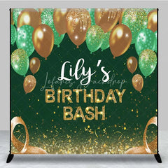 Lofaris Personalized Emerald Green Custom Birthday Backdrop Gold Balloons Glitter Men Women Party Photography Background