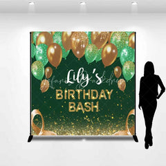 Lofaris Personalized Emerald Green Custom Birthday Backdrop Gold Balloons Glitter Men Women Party Photography Background