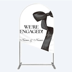Lofaris Personalized Engagement Arch Backdrop Black Bow Minimalist Wedding Sign Decoration