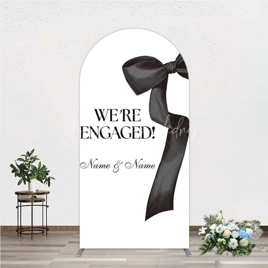 Lofaris Personalized Engagement Arch Backdrop Black Bow Minimalist Wedding Sign Decoration