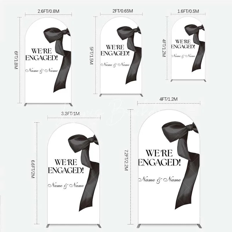Lofaris Personalized Engagement Arch Backdrop Black Bow Minimalist Wedding Sign Decoration