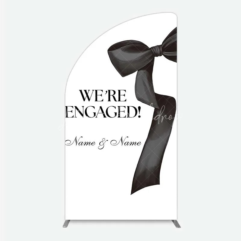 Lofaris Personalized Engagement Half Moon Arch Backdrop Black Bow Minimalist Wedding Sign Decoration