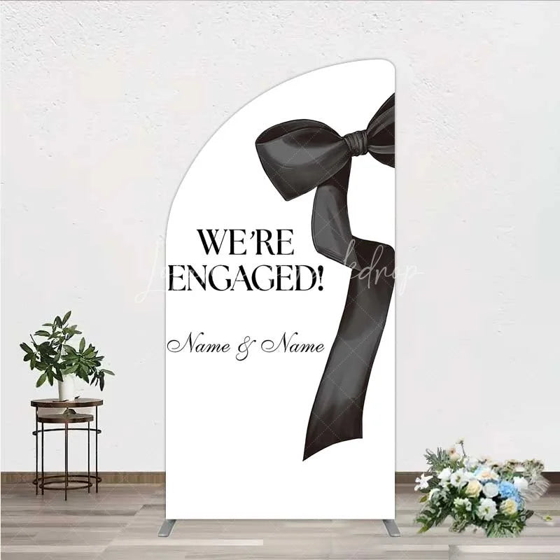 Lofaris Personalized Engagement Half Moon Arch Backdrop Black Bow Minimalist Wedding Sign Decoration