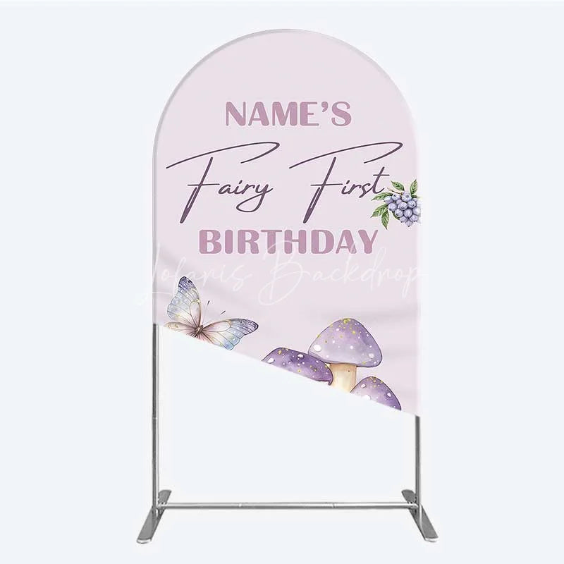 Lofaris Personalized Fairy First Birthday Arch Backdrop Watercolor Mushroom Butterfly Decor