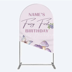 Lofaris Personalized Fairy First Birthday Arch Backdrop Watercolor Mushroom Butterfly Decor