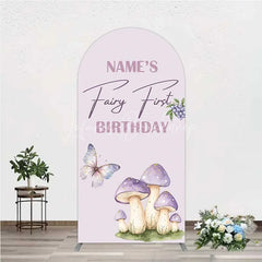 Lofaris Personalized Fairy First Birthday Arch Backdrop Watercolor Mushroom Butterfly Decor