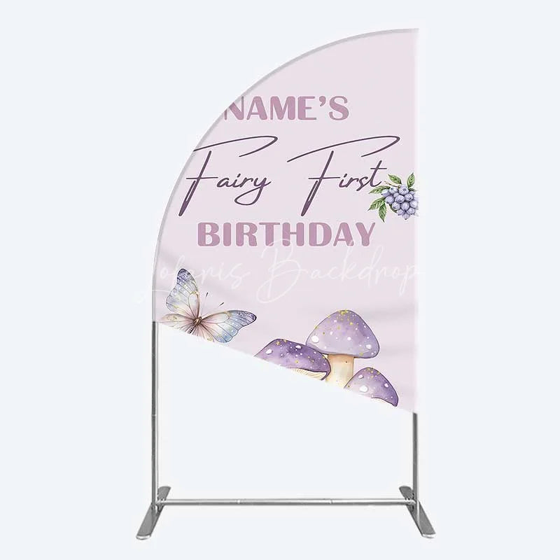 Lofaris Personalized Fairy First Birthday Half Moon Arch Backdrop Watercolor Mushroom Butterfly Decor