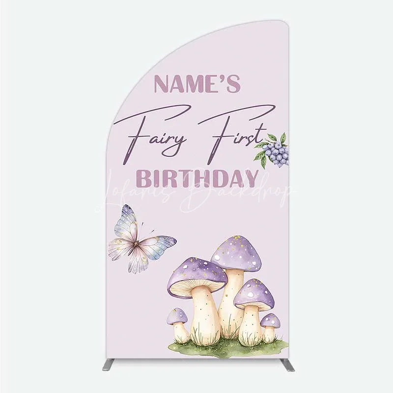 Lofaris Personalized Fairy First Birthday Half Moon Arch Backdrop Watercolor Mushroom Butterfly Decor