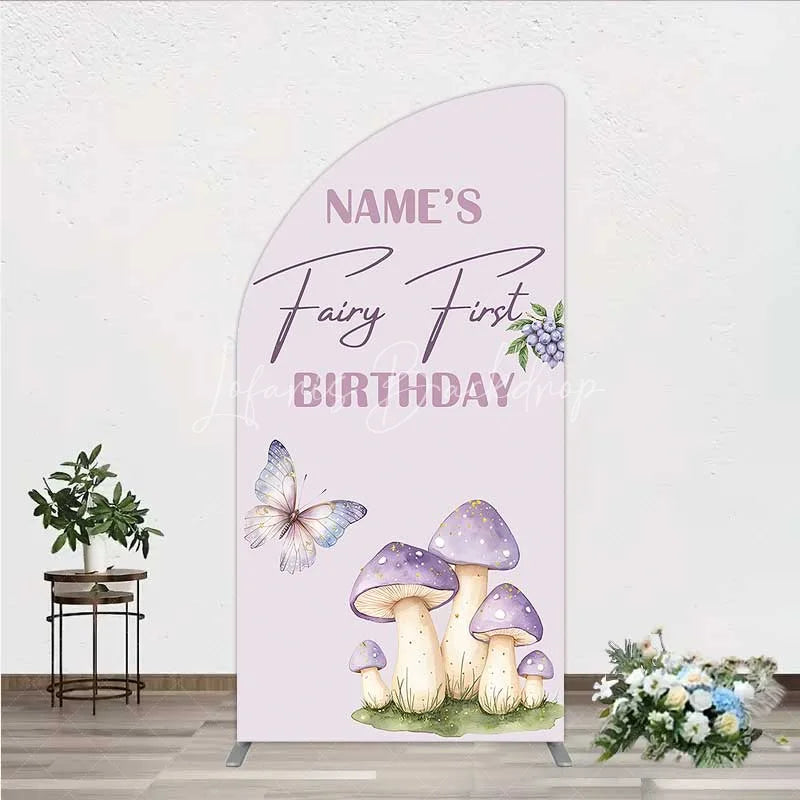 Lofaris Personalized Fairy First Birthday Half Moon Arch Backdrop Watercolor Mushroom Butterfly Decor