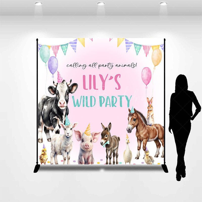 Lofaris Personalized Farm Animals Wild Party Backdrop Watercolor Barnyard Friends Custom Name Birthday for Girl