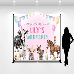 Lofaris Personalized Farm Animals Wild Party Backdrop Watercolor Barnyard Friends Custom Name Birthday for Girl