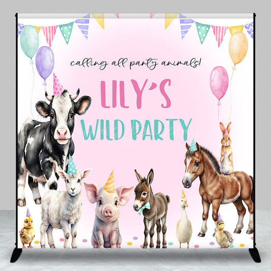 Lofaris Personalized Farm Animals Wild Party Backdrop Watercolor Barnyard Friends Custom Name Birthday for Girl