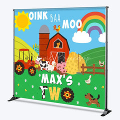 Lofaris Personalized Farm Barnyard Animals Custom Backdrop with Oink Baa Moo Second Birthday Party Decor