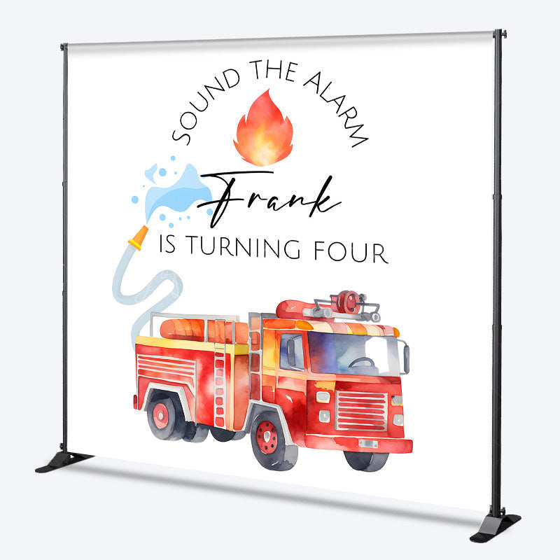 Lofaris Personalized Fire Truck 4th Birthday Backdrop Sound The Alarm Firefighter Theme Custom Name Watercolor Party Decor