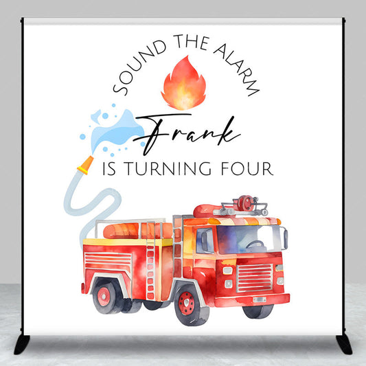 Lofaris Personalized Fire Truck 4th Birthday Backdrop Sound The Alarm Firefighter Theme Custom Name Watercolor Party Decor