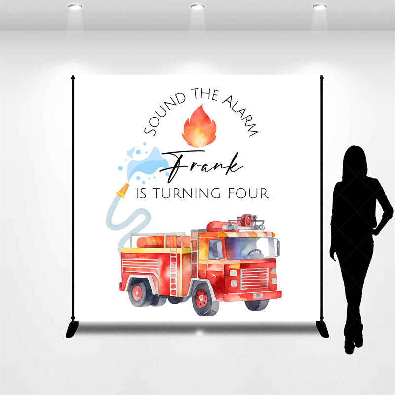 Lofaris Personalized Fire Truck 4th Birthday Backdrop Sound The Alarm Firefighter Theme Custom Name Watercolor Party Decor