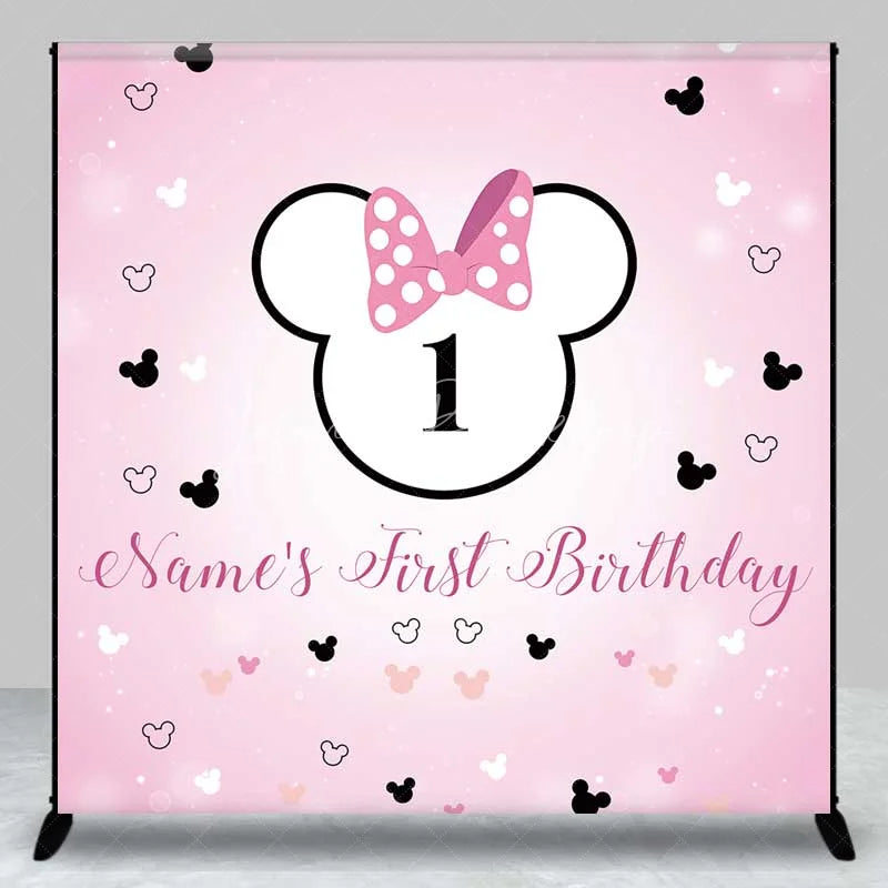 Lofaris Personalized First Birthday Backdrop Pink Polka Dot Mouse Ears and Bow Baby Girl 1st Background