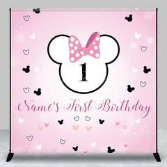 Lofaris Personalized First Birthday Backdrop Pink Polka Dot Mouse Ears and Bow Baby Girl 1st Background