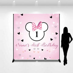 Lofaris Personalized First Birthday Backdrop Pink Polka Dot Mouse Ears and Bow Baby Girl 1st Background