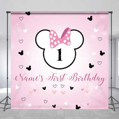 Lofaris Personalized First Birthday Backdrop Pink Polka Dot Mouse Ears and Bow Baby Girl 1st Background