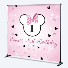 Lofaris Personalized First Birthday Backdrop Pink Polka Dot Mouse Ears and Bow Baby Girl 1st Background