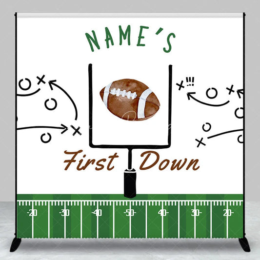 Lofaris Personalized First Down 1st Birthday Backdrop Football Field and Goal Post Sports Background Custom Name Boys Party Decor