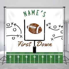 Lofaris Personalized First Down 1st Birthday Backdrop Football Field and Goal Post Sports Background Custom Name Boys Party Decor