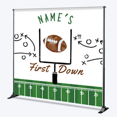 Lofaris Personalized First Down 1st Birthday Backdrop Football Field and Goal Post Sports Background Custom Name Boys Party Decor