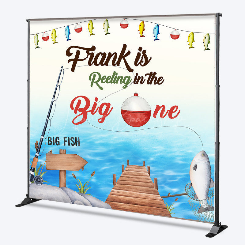 Lofaris Personalized Fishing First Birthday Backdrop The Big One Rustic Party Decor Reeling in Theme Photo Banner for Boy