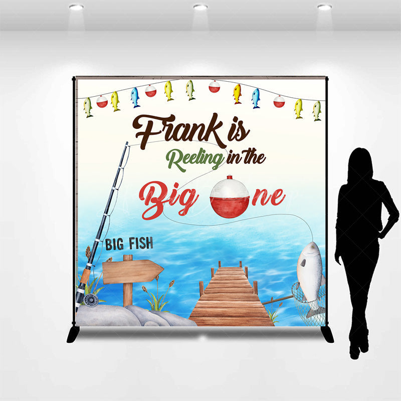 Lofaris Personalized Fishing First Birthday Backdrop The Big One Rustic Party Decor Reeling in Theme Photo Banner for Boy