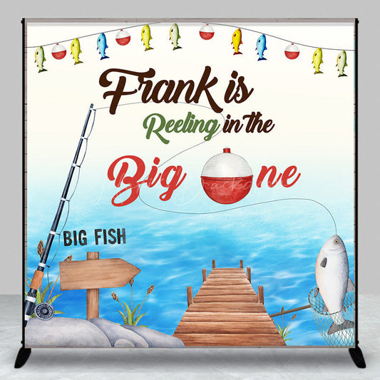Lofaris Personalized Fishing First Birthday Backdrop The Big One Rustic Party Decor Reeling in Theme Photo Banner for Boy