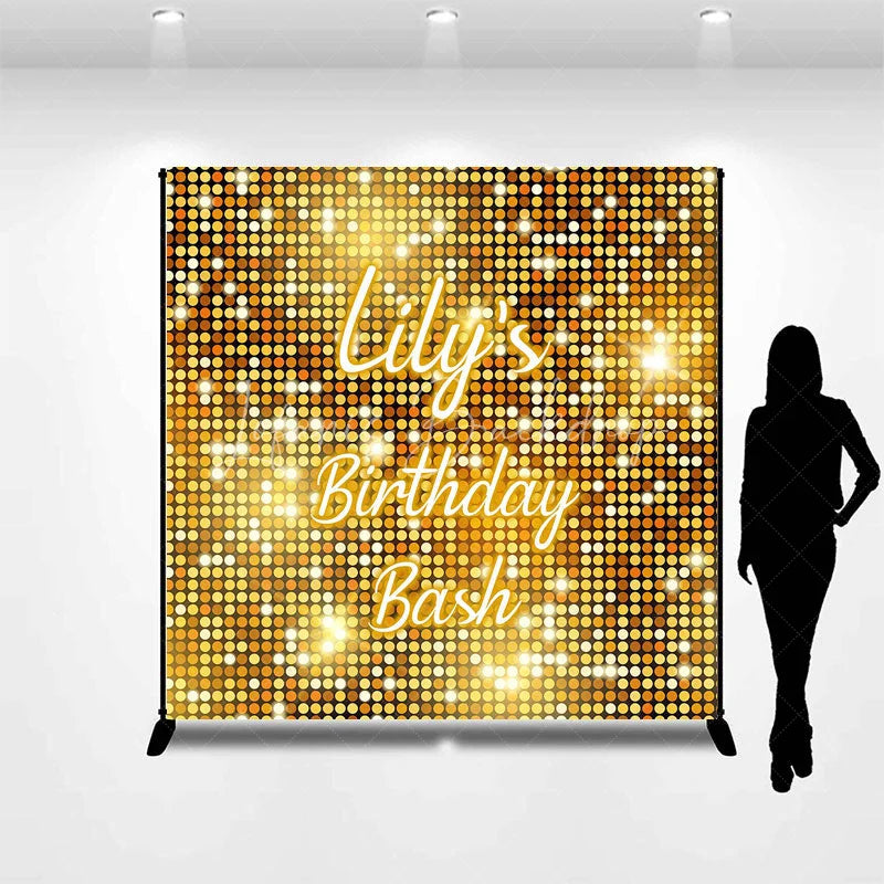 Lofaris Personalized Gold Glitter Custom Birthday Backdrop Sparkling Sequin Design for Festive Party Celebration Decor