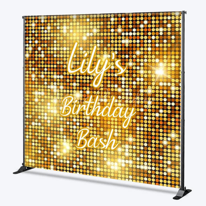 Lofaris Personalized Gold Glitter Custom Birthday Backdrop Sparkling Sequin Design for Festive Party Celebration Decor