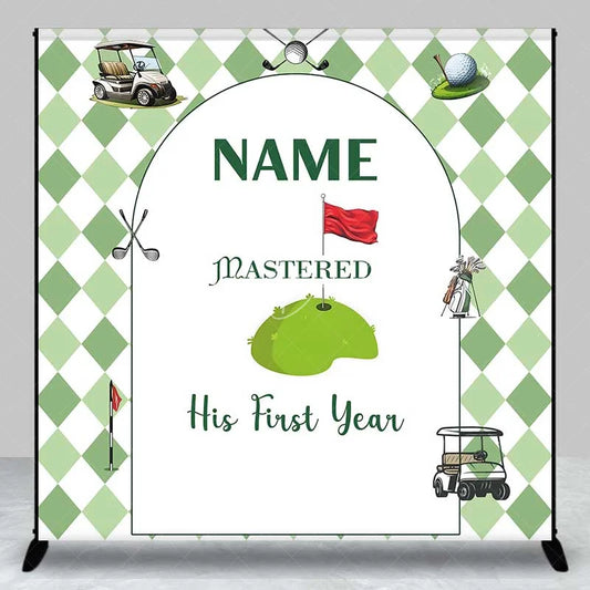 Lofaris Personalized Golf First Birthday Backdrop Mastered His Year Argyle Green Party Decoration